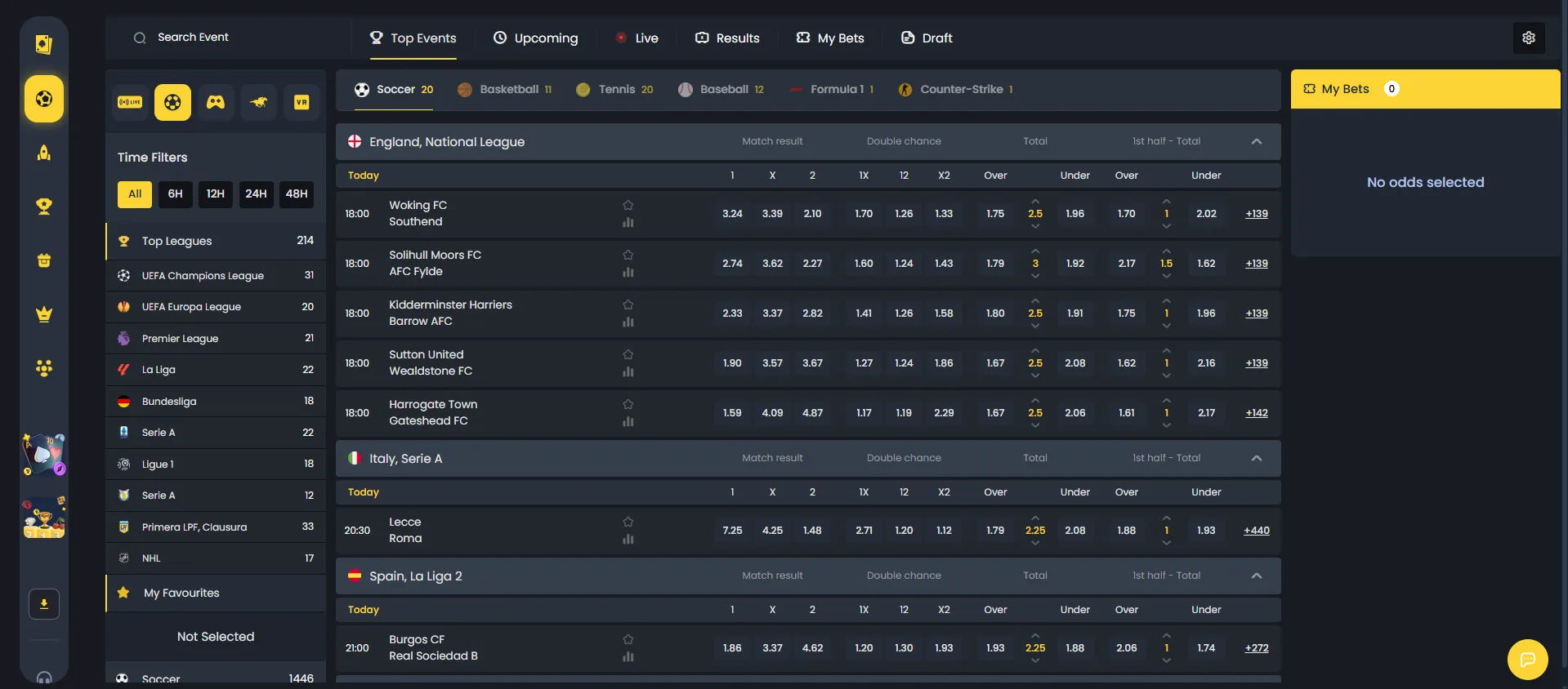Cocobet sportsbook with live football markets and odds