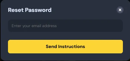 Cocobet reset password window with the email address field