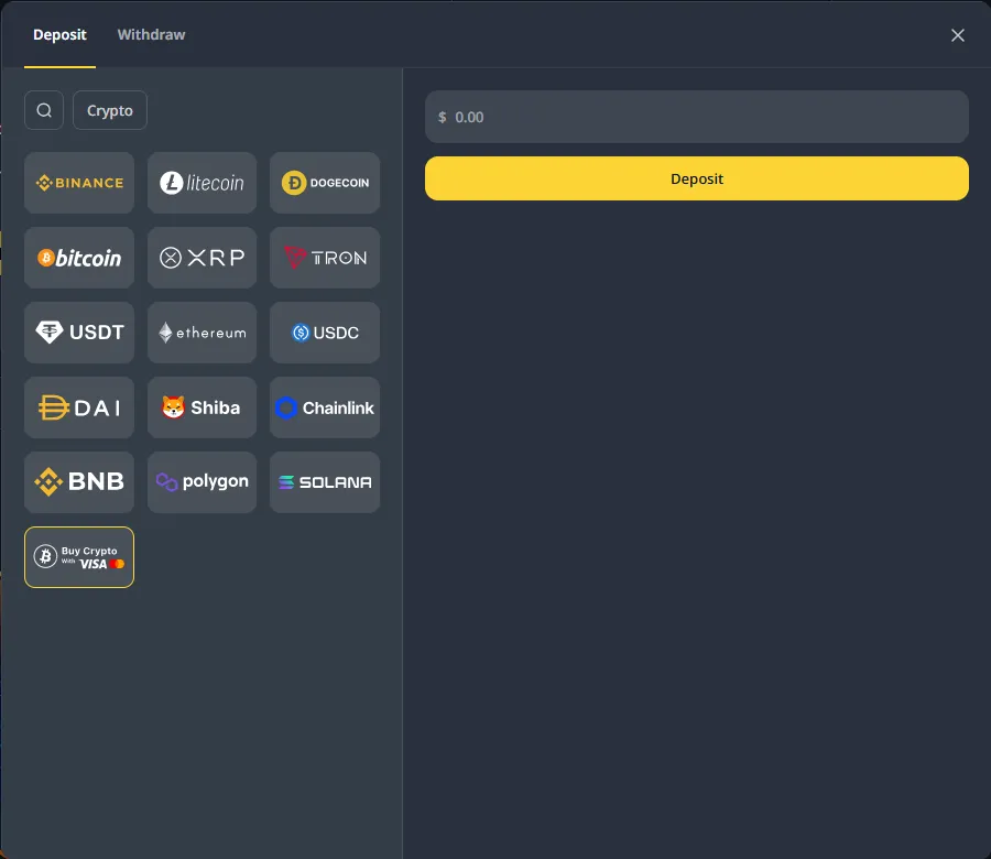 Cocobet cashier with crypto deposit options