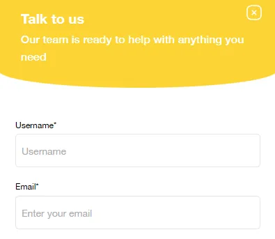 Cocobet live chat support window asking for username and email